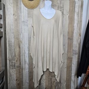 Love Beige Knit Pullover Oversized Short Sleeves Tunic Size Small